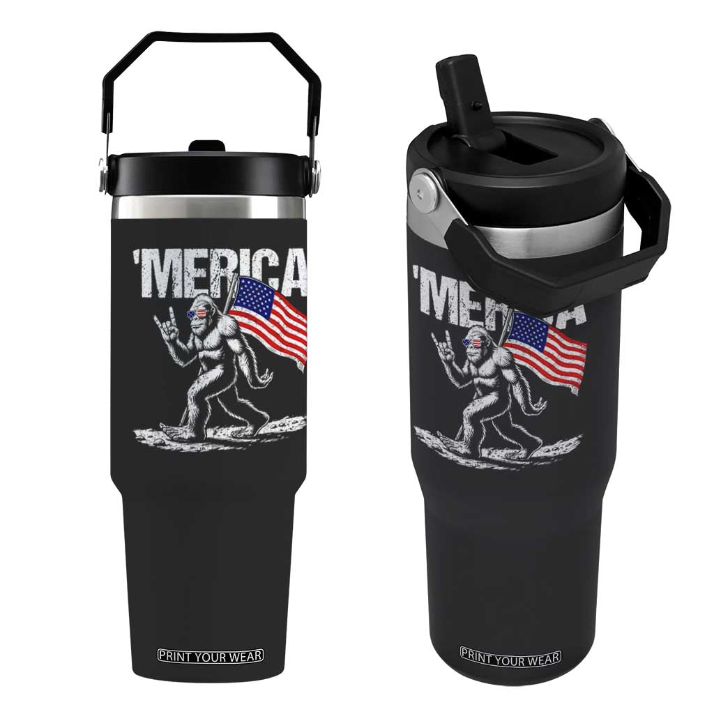 Funny 4th Of July Bigfoot Merica Flip Straw Tumbler Patriotic Sasquatch American US Flag TS11 One Size: 30 oz Black Print Your Wear