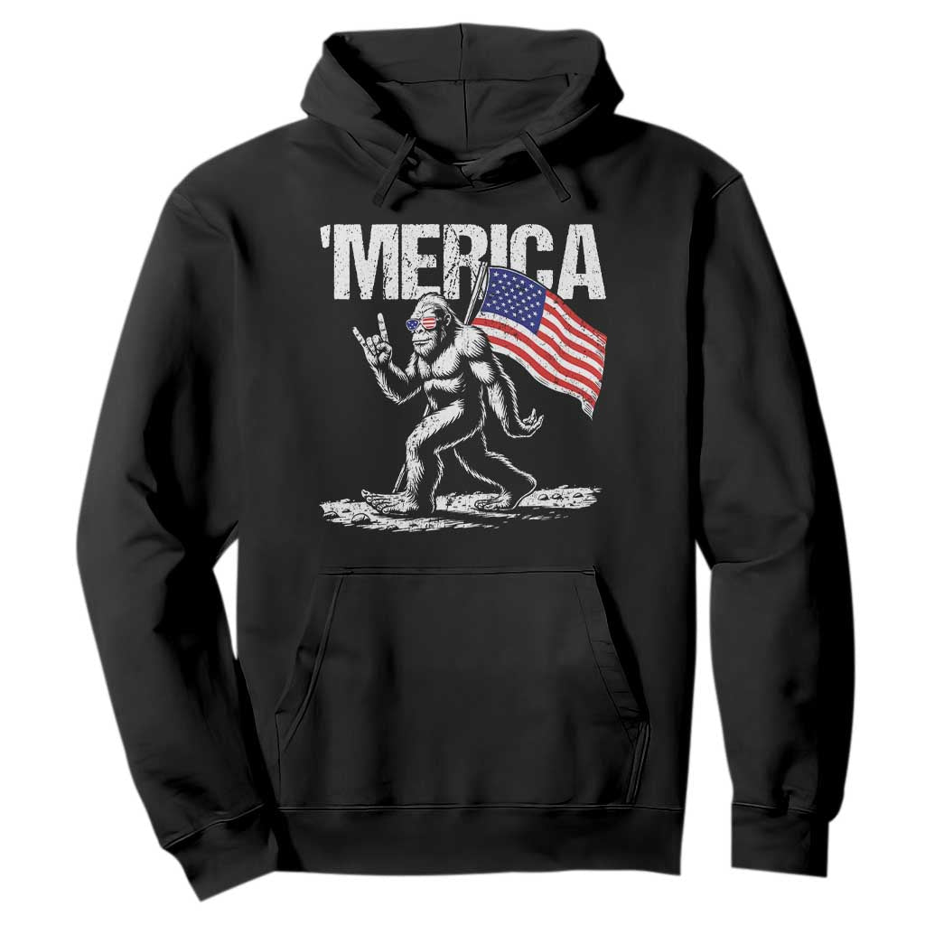 Funny 4th Of July Bigfoot Merica Hoodie Patriotic Sasquatch American US Flag TS11 Black Print Your Wear