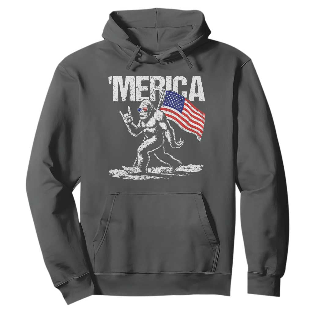 Funny 4th Of July Bigfoot Merica Hoodie Patriotic Sasquatch American US Flag TS11 Dark Heather Print Your Wear
