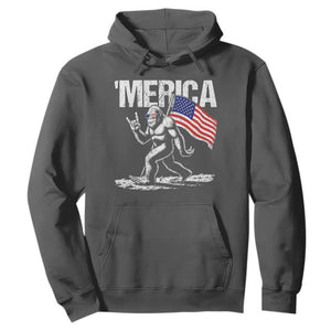 Funny 4th Of July Bigfoot Merica Hoodie Patriotic Sasquatch American US Flag TS11 Dark Heather Print Your Wear