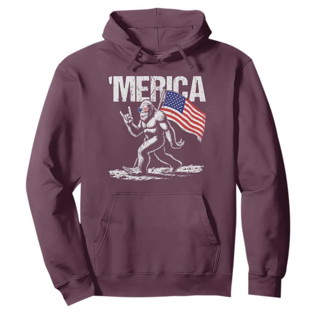Funny 4th Of July Bigfoot Merica Hoodie Patriotic Sasquatch American US Flag TS11 Maroon Print Your Wear