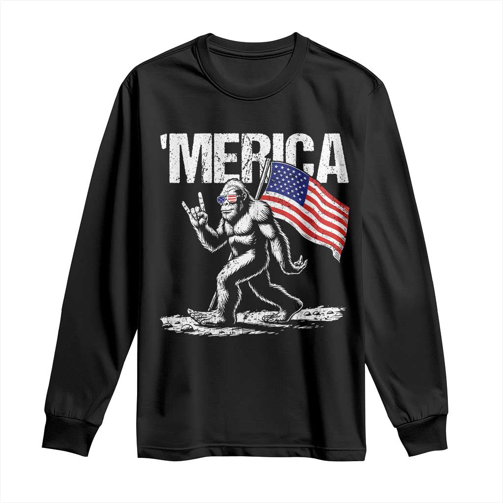 Funny 4th Of July Bigfoot Merica Long Sleeve Shirt Patriotic Sasquatch American US Flag TS11 Black Print Your Wear