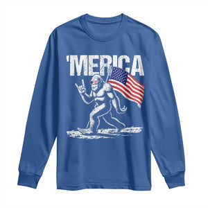 Funny 4th Of July Bigfoot Merica Long Sleeve Shirt Patriotic Sasquatch American US Flag TS11 Royal Blue Print Your Wear