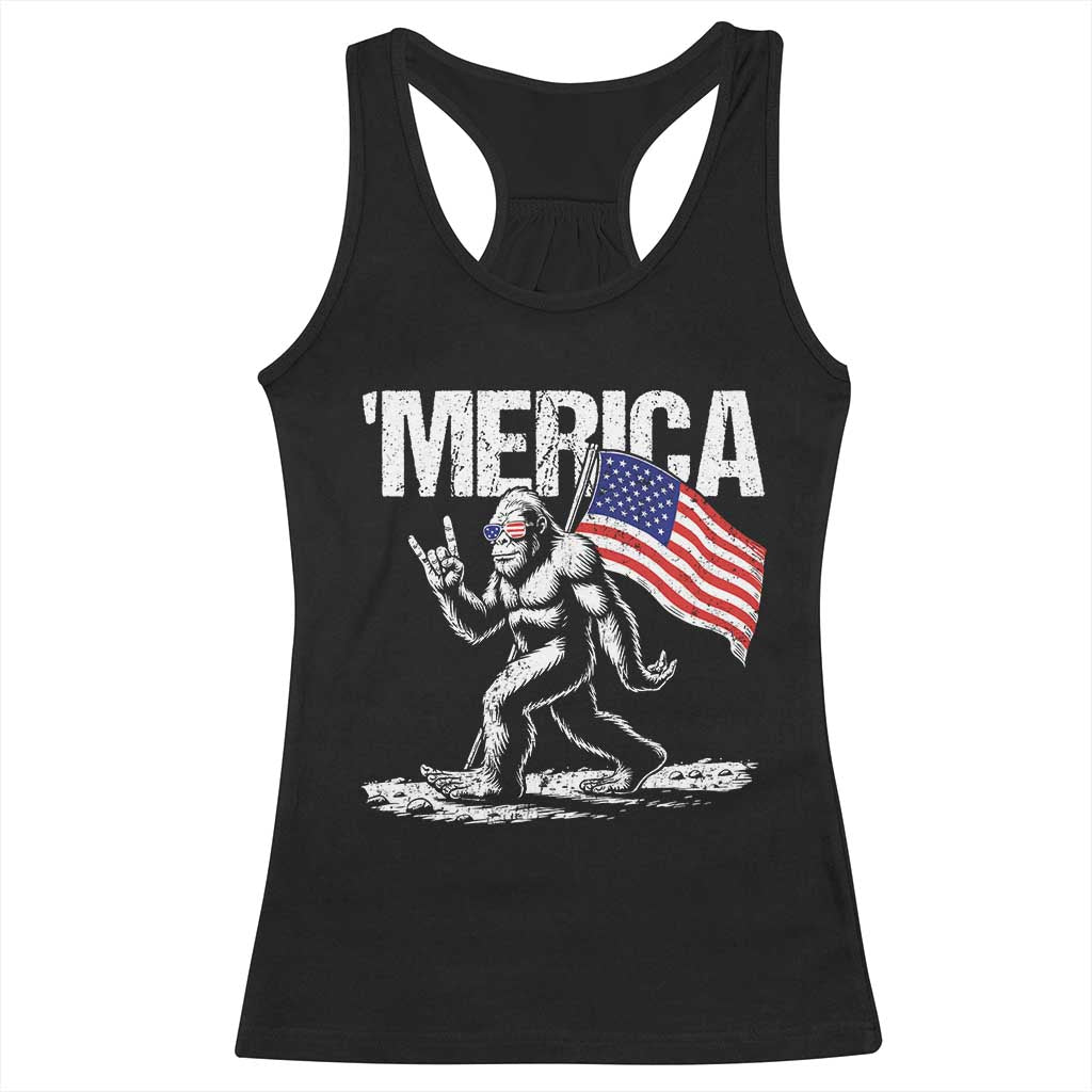 Funny 4th Of July Bigfoot Merica Racerback Tank Top Patriotic Sasquatch American US Flag TS11 Black Print Your Wear