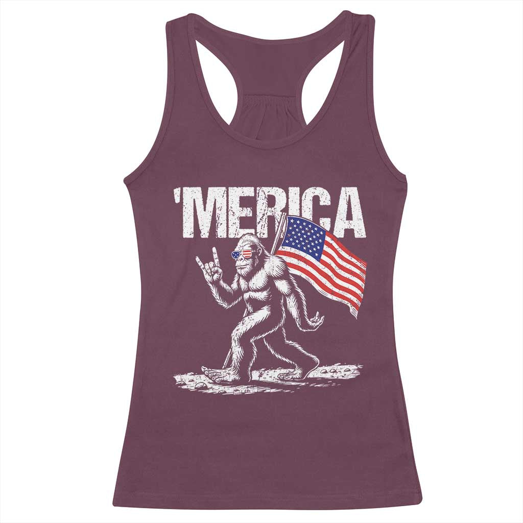 Funny 4th Of July Bigfoot Merica Racerback Tank Top Patriotic Sasquatch American US Flag TS11 Maroon Print Your Wear