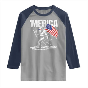 Funny 4th Of July Bigfoot Merica Raglan Shirt Patriotic Sasquatch American US Flag TS11 Sport Gray Navy Print Your Wear