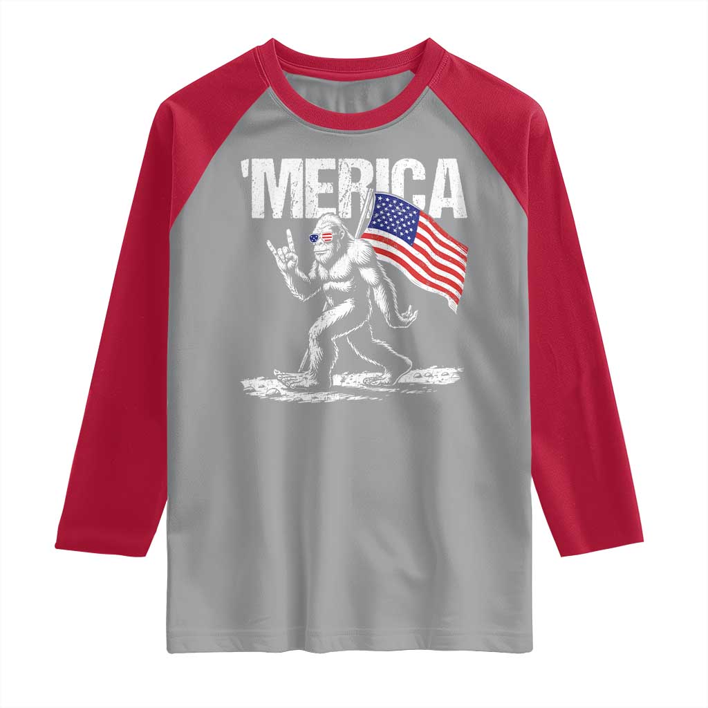 Funny 4th Of July Bigfoot Merica Raglan Shirt Patriotic Sasquatch American US Flag TS11 Sport Gray Red Print Your Wear
