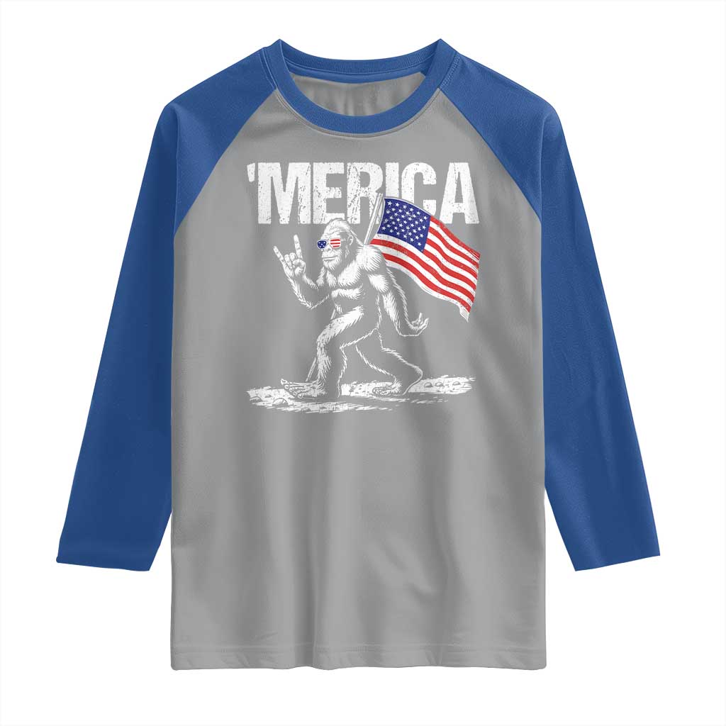 Funny 4th Of July Bigfoot Merica Raglan Shirt Patriotic Sasquatch American US Flag TS11 Sport Gray Royal Print Your Wear