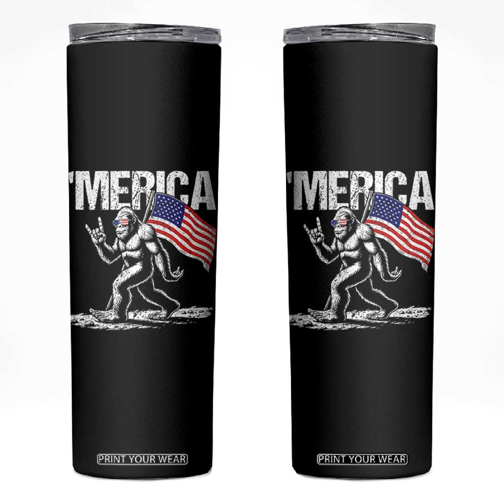 Funny 4th Of July Bigfoot Merica Skinny Tumbler Patriotic Sasquatch American US Flag TS11 Black Print Your Wear