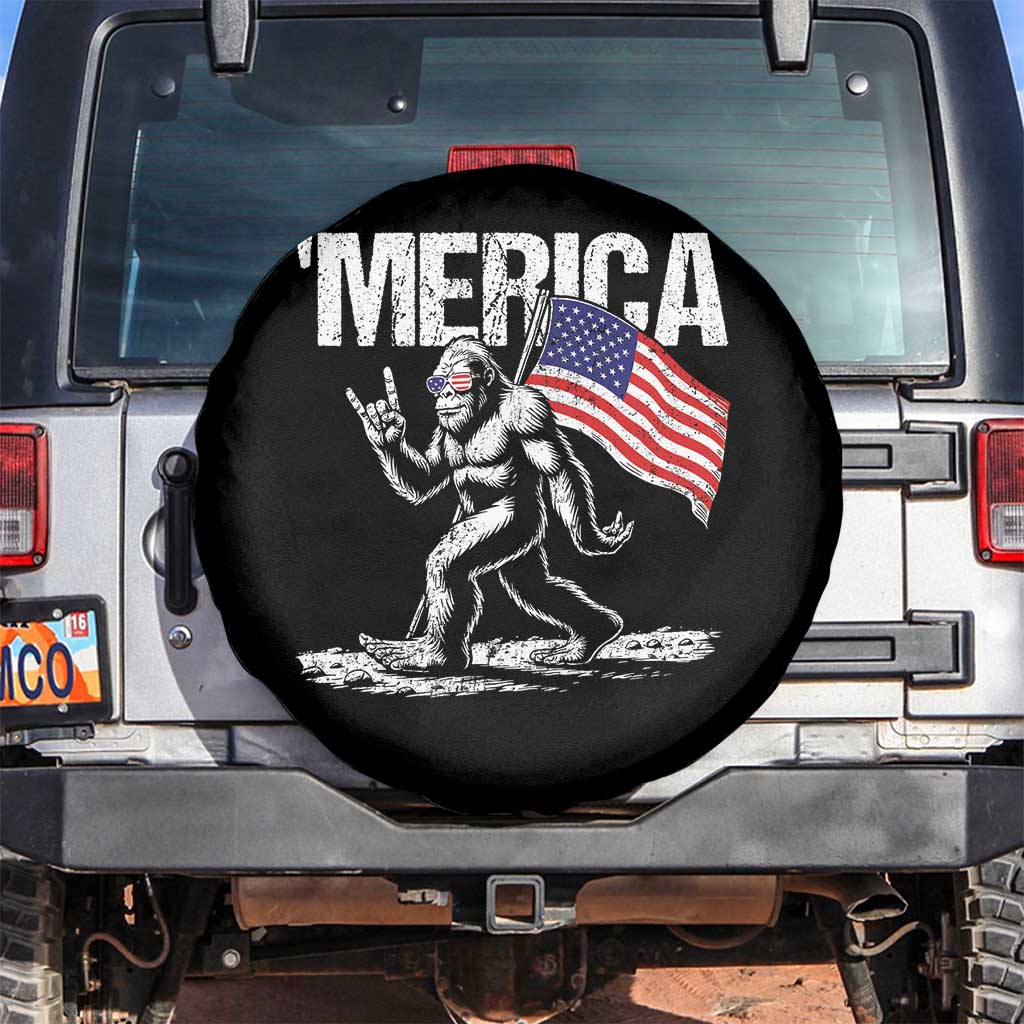 Funny 4th Of July Bigfoot Merica Spare Tire Cover Patriotic Sasquatch American US Flag TS11 No hole Black Print Your Wear