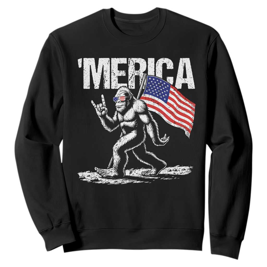 Funny 4th Of July Bigfoot Merica Sweatshirt Patriotic Sasquatch American US Flag TS11 Black Print Your Wear