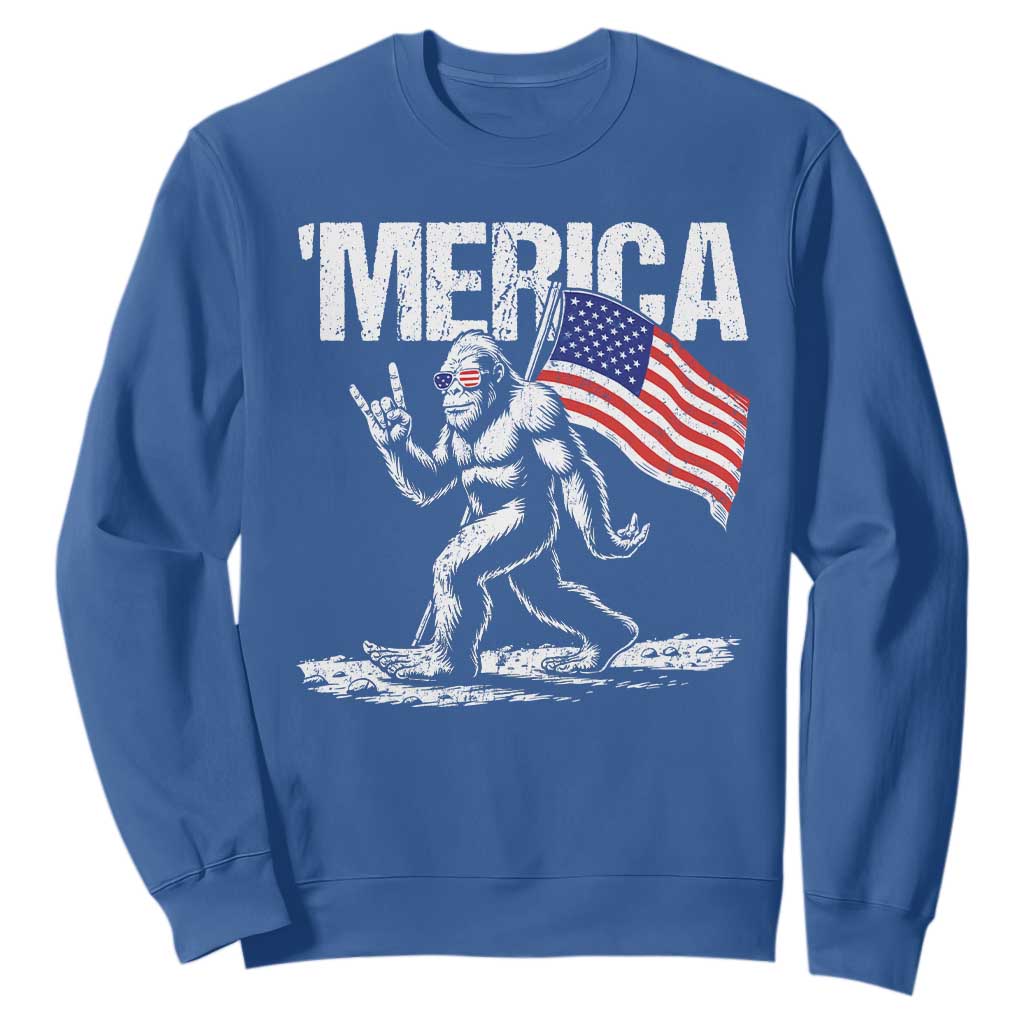 Funny 4th Of July Bigfoot Merica Sweatshirt Patriotic Sasquatch American US Flag TS11 Royal Blue Print Your Wear