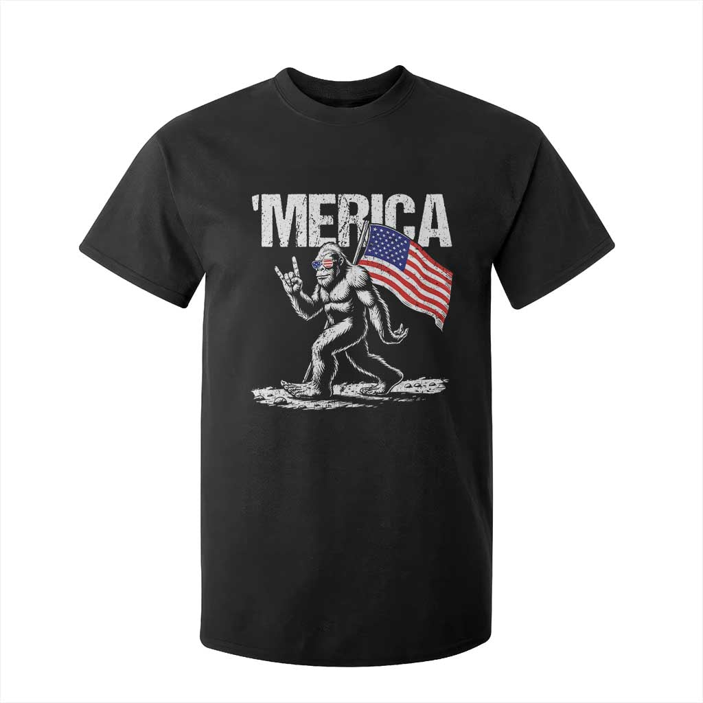 Funny 4th Of July Bigfoot Merica T Shirt For Kid Patriotic Sasquatch American US Flag TS11 Black Print Your Wear