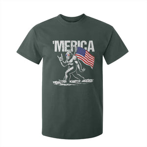 Funny 4th Of July Bigfoot Merica T Shirt For Kid Patriotic Sasquatch American US Flag TS11 Dark Forest Green Print Your Wear