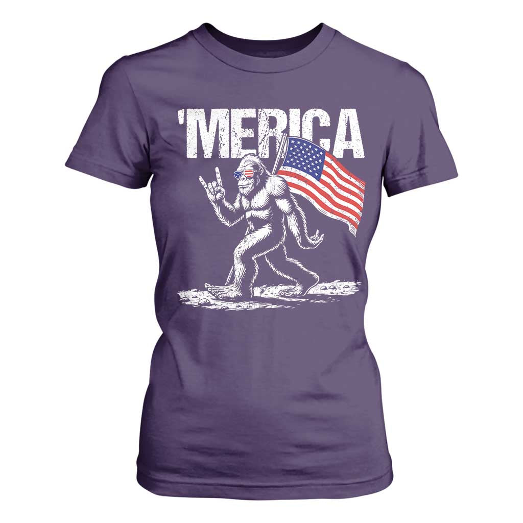 Funny 4th Of July Bigfoot Merica T Shirt For Women Patriotic Sasquatch American US Flag TS11 Purple Print Your Wear