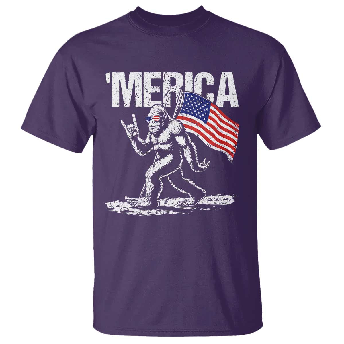Funny 4th Of July Bigfoot Merica T Shirt Patriotic Sasquatch American US Flag TS11 Purple Print Your Wear