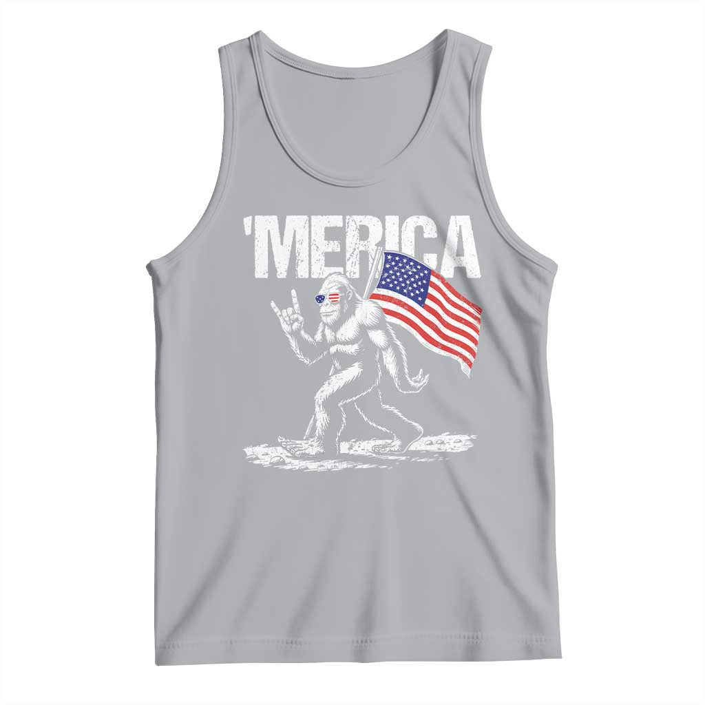 Funny 4th Of July Bigfoot Merica Tank Top Patriotic Sasquatch American US Flag TS11 Athletic Heather Print Your Wear