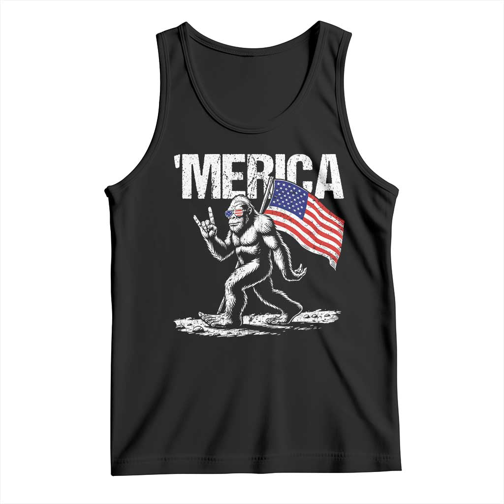Funny 4th Of July Bigfoot Merica Tank Top Patriotic Sasquatch American US Flag TS11 Black Print Your Wear