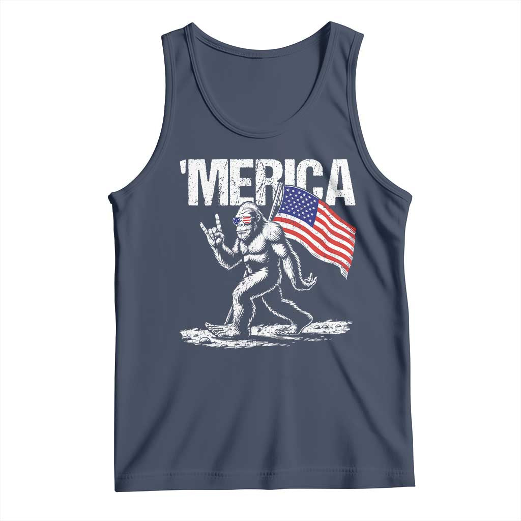 Funny 4th Of July Bigfoot Merica Tank Top Patriotic Sasquatch American US Flag TS11 Navy Print Your Wear