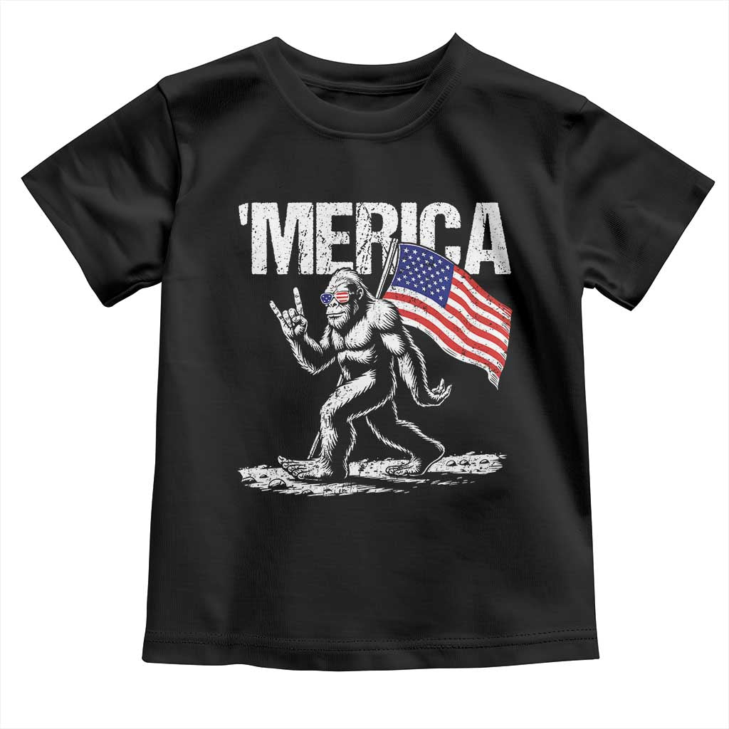 Funny 4th Of July Bigfoot Merica Toddler T Shirt Patriotic Sasquatch American US Flag TS11 Black Print Your Wear