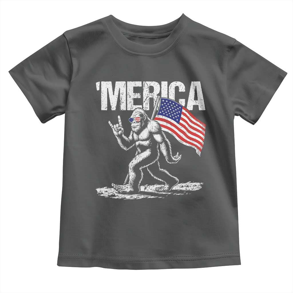 Funny 4th Of July Bigfoot Merica Toddler T Shirt Patriotic Sasquatch American US Flag TS11 Dark Heather Print Your Wear