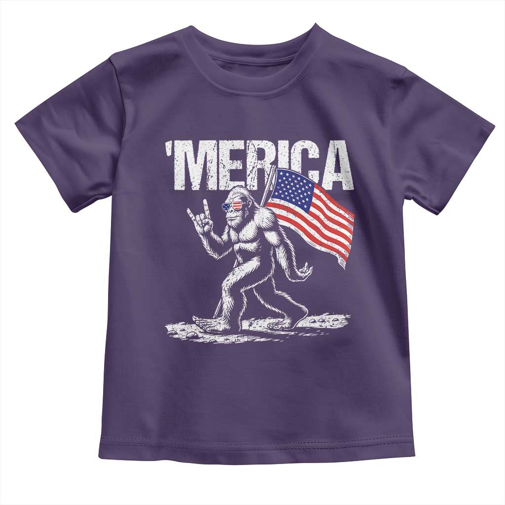 Funny 4th Of July Bigfoot Merica Toddler T Shirt Patriotic Sasquatch American US Flag TS11 Purple Print Your Wear