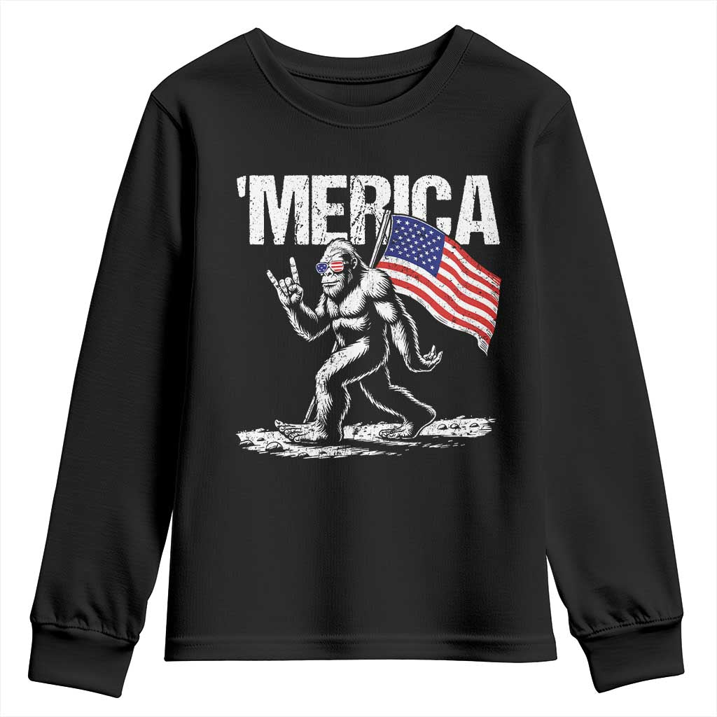 Funny 4th Of July Bigfoot Merica Youth Sweatshirt Patriotic Sasquatch American US Flag TS11 Black Print Your Wear