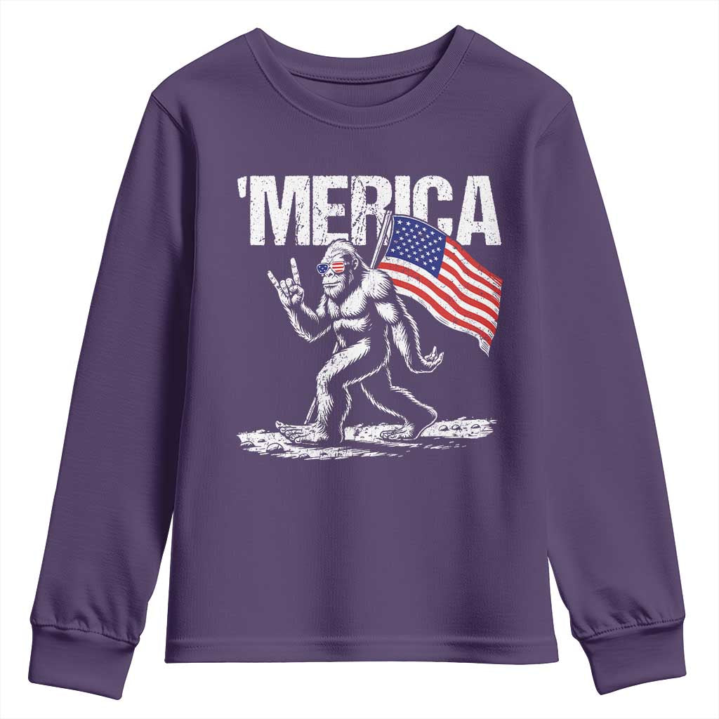 Funny 4th Of July Bigfoot Merica Youth Sweatshirt Patriotic Sasquatch American US Flag TS11 Purple Print Your Wear