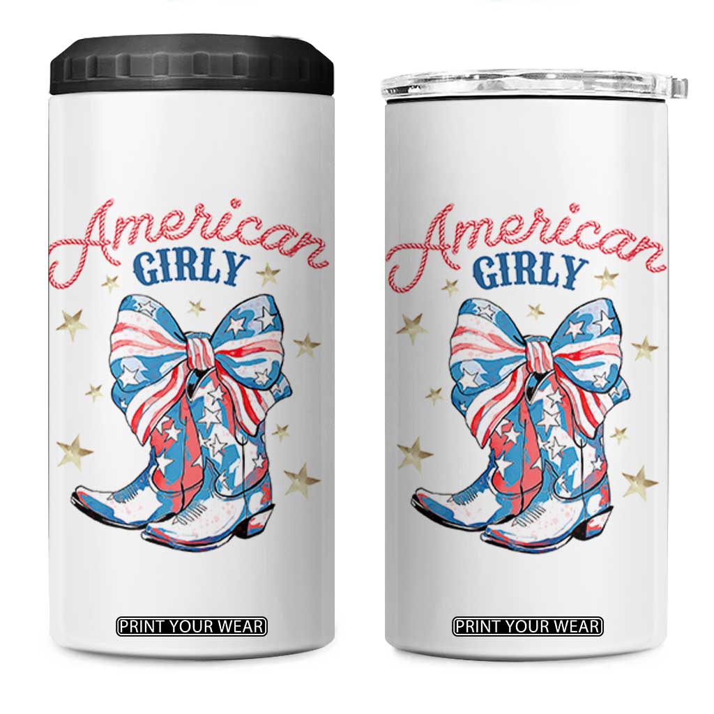Funny 4th Of July Country Cowgirl 4 in 1 Can Cooler Tumbler American Girly Western Cowboy Boots TS11 One Size: 16 oz White Print Your Wear