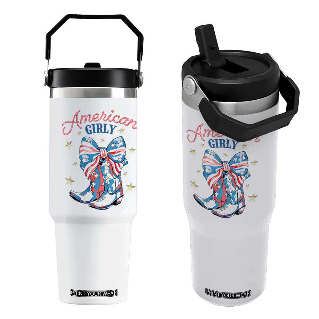 Funny 4th Of July Country Cowgirl Flip Straw Tumbler American Girly Western Cowboy Boots TS11 One Size: 30 oz White Print Your Wear