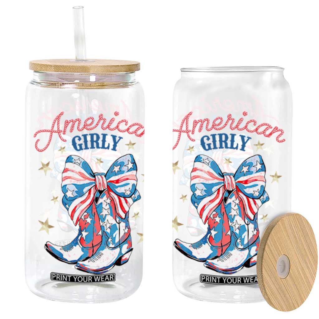Funny 4th Of July Country Cowgirl Glass Can American Girly Western Cowboy Boots TS11 White Print Your Wear