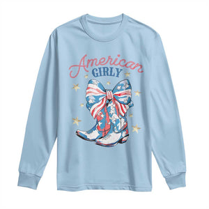 Funny 4th Of July Country Cowgirl Long Sleeve Shirt American Girly Western Cowboy Boots TS11 Light Blue Print Your Wear
