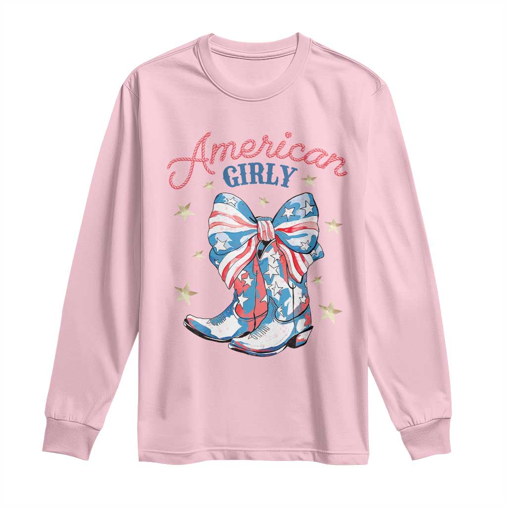 Funny 4th Of July Country Cowgirl Long Sleeve Shirt American Girly Western Cowboy Boots TS11 Light Pink Print Your Wear