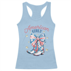 Funny 4th Of July Country Cowgirl Racerback Tank Top American Girly Western Cowboy Boots TS11 Light Blue Print Your Wear
