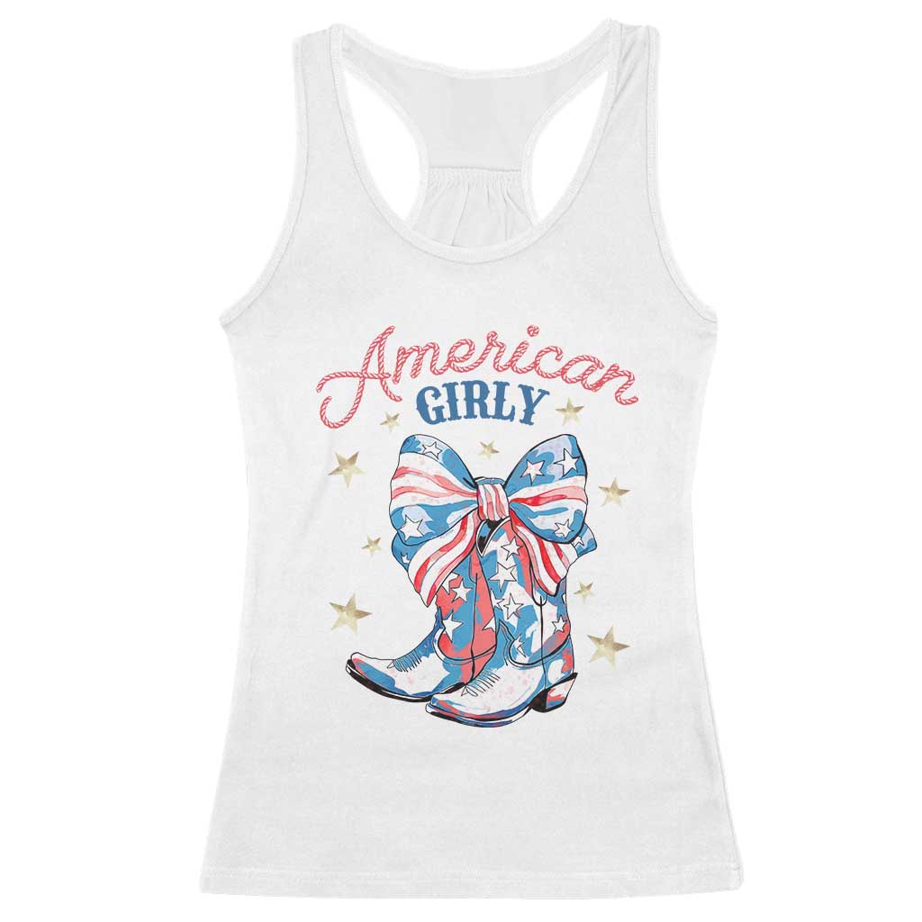 Funny 4th Of July Country Cowgirl Racerback Tank Top American Girly Western Cowboy Boots TS11 White Print Your Wear