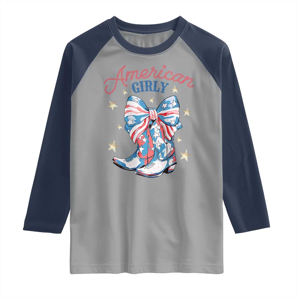 Funny 4th Of July Country Cowgirl Raglan Shirt American Girly Western Cowboy Boots TS11 Sport Gray Navy Print Your Wear