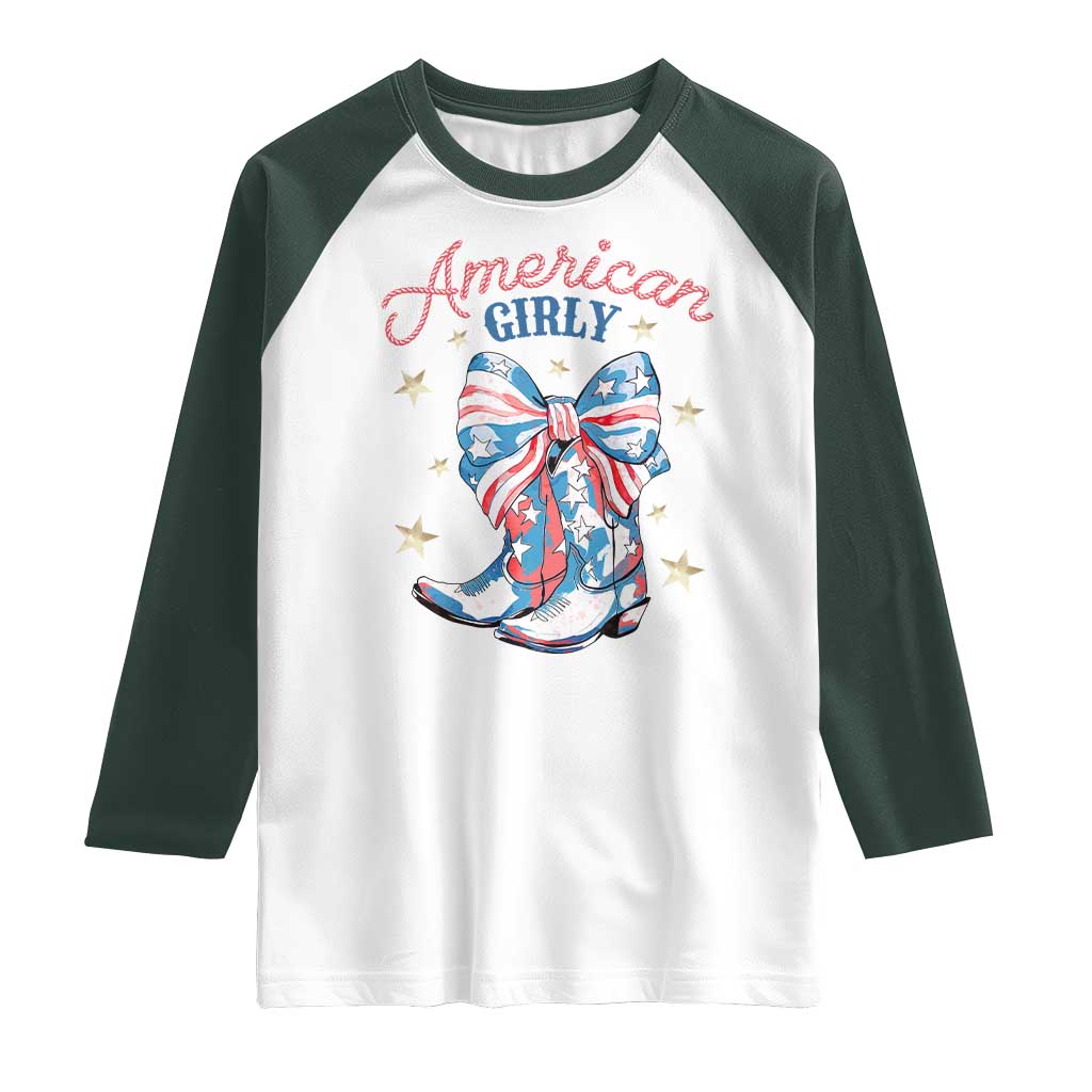 Funny 4th Of July Country Cowgirl Raglan Shirt American Girly Western Cowboy Boots TS11 White Dark Forest Green Print Your Wear
