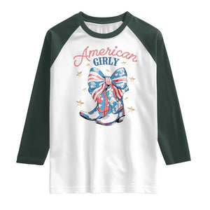 Funny 4th Of July Country Cowgirl Raglan Shirt American Girly Western Cowboy Boots TS11 White Dark Forest Green Print Your Wear