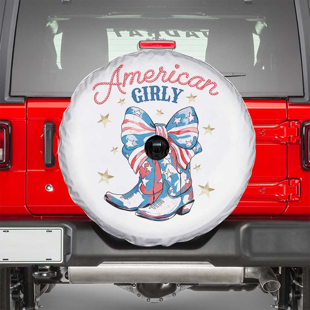 Funny 4th Of July Country Cowgirl Spare Tire Cover American Girly Western Cowboy Boots TS11 White Print Your Wear