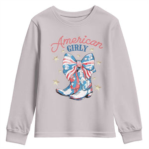 Funny 4th Of July Country Cowgirl Youth Sweatshirt American Girly Western Cowboy Boots TS11 Ice Gray Print Your Wear