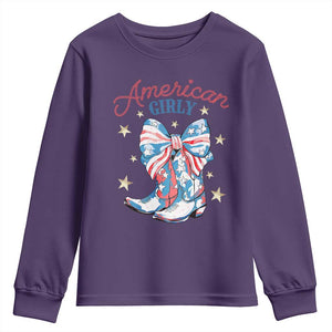 Funny 4th Of July Country Cowgirl Youth Sweatshirt American Girly Western Cowboy Boots TS11 Purple Print Your Wear
