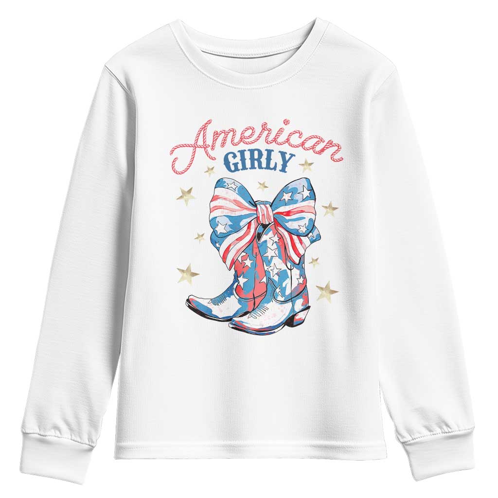 Funny 4th Of July Country Cowgirl Youth Sweatshirt American Girly Western Cowboy Boots TS11 White Print Your Wear