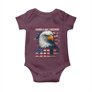 Funny 4th Of July DILF Damn I Love Freedom Baby Onesie Vintage Bald Eagle 4th Of July TS11 Maroon Print Your Wear