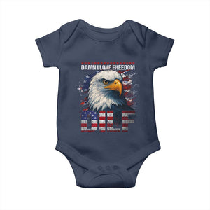 Funny 4th Of July DILF Damn I Love Freedom Baby Onesie Vintage Bald Eagle 4th Of July TS11 Navy Print Your Wear