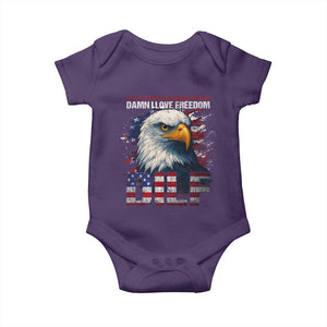 Funny 4th Of July DILF Damn I Love Freedom Baby Onesie Vintage Bald Eagle 4th Of July TS11 Purple Print Your Wear