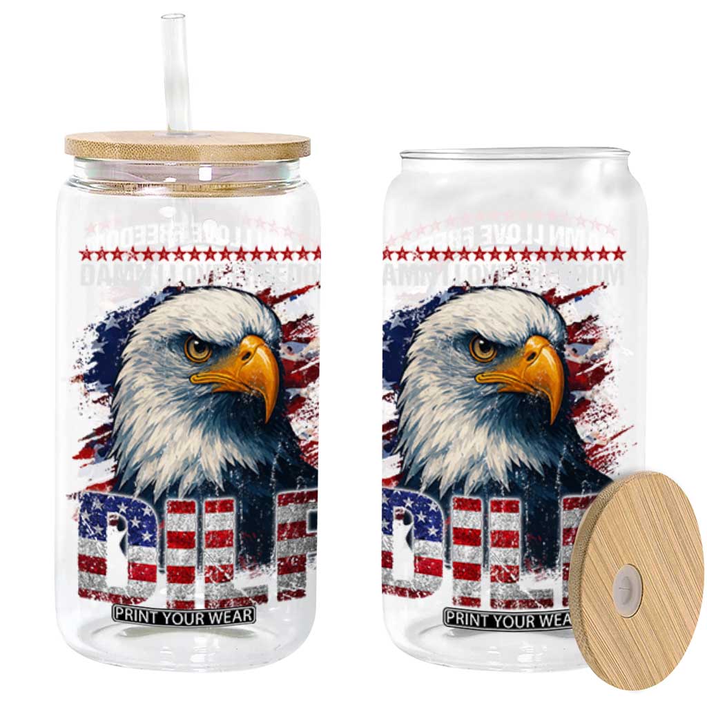 Funny 4th Of July DILF Damn I Love Freedom Glass Can Vintage Bald Eagle 4th Of July TS11 Black Print Your Wear