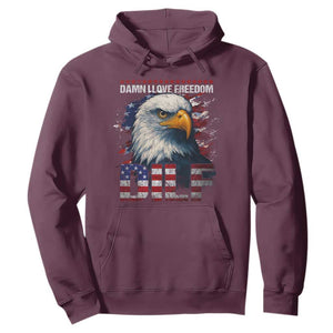 Funny 4th Of July DILF Damn I Love Freedom Hoodie Vintage Bald Eagle 4th Of July TS11 Maroon Print Your Wear
