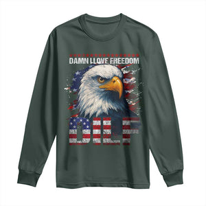 Funny 4th Of July DILF Damn I Love Freedom Long Sleeve Shirt Vintage Bald Eagle 4th Of July TS11 Dark Forest Green Print Your Wear