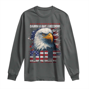 Funny 4th Of July DILF Damn I Love Freedom Long Sleeve Shirt Vintage Bald Eagle 4th Of July TS11 Dark Heather Print Your Wear