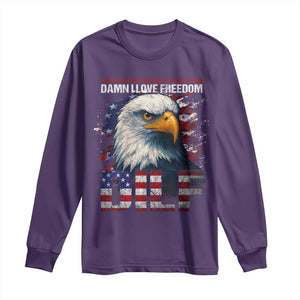 Funny 4th Of July DILF Damn I Love Freedom Long Sleeve Shirt Vintage Bald Eagle 4th Of July TS11 Purple Print Your Wear